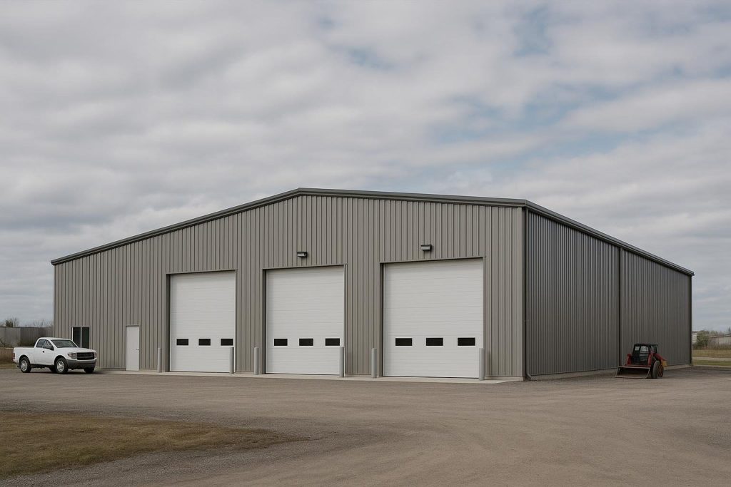 Large pre-engineered commercial steel building in an Ontario industrial park