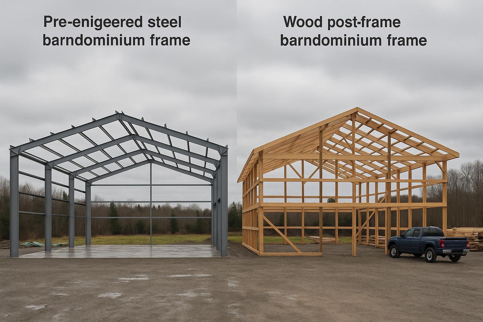 Steel frame versus wood post-frame barndominium structural comparison diagram