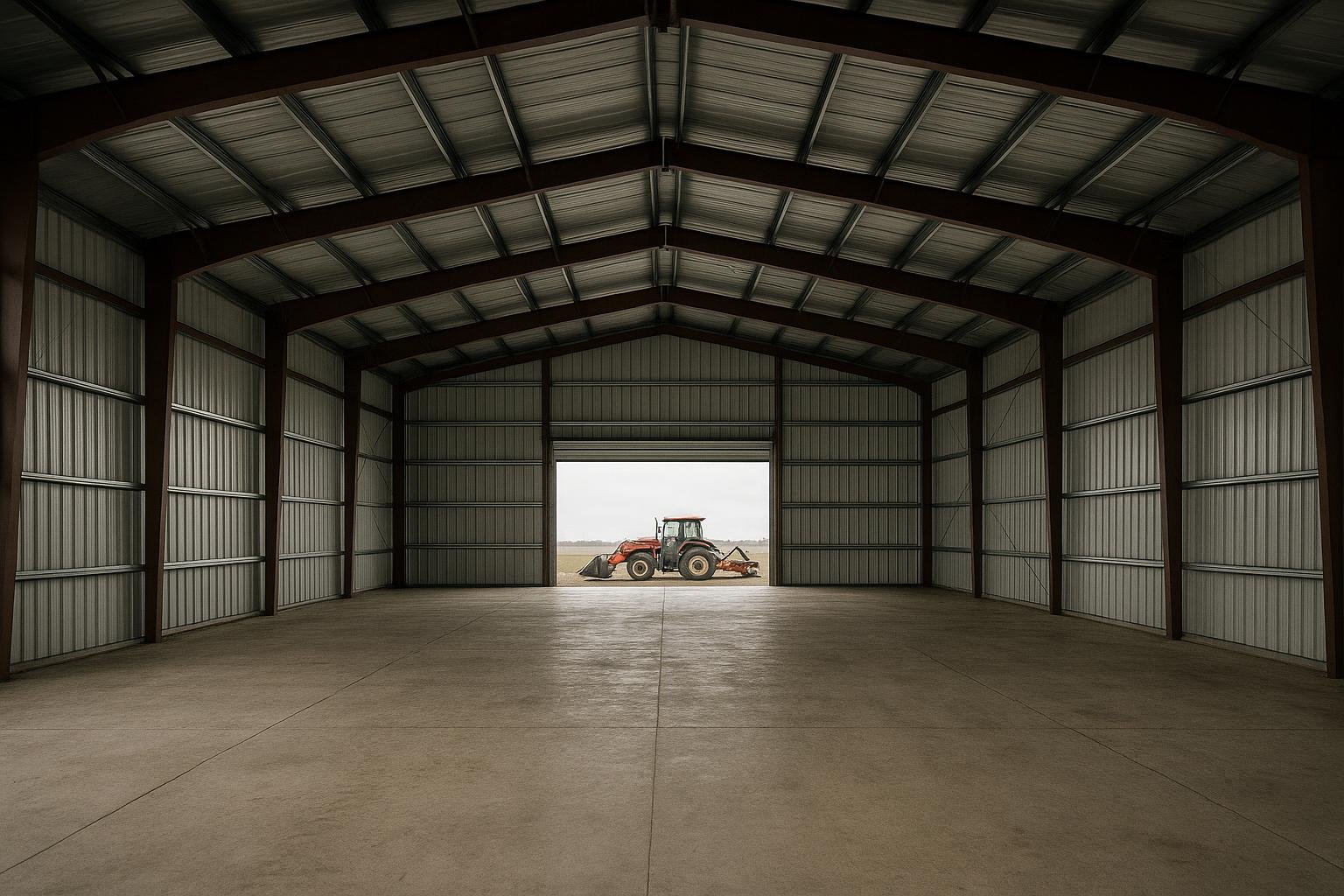Unobstructed interior of a clear span rigid-frame steel building