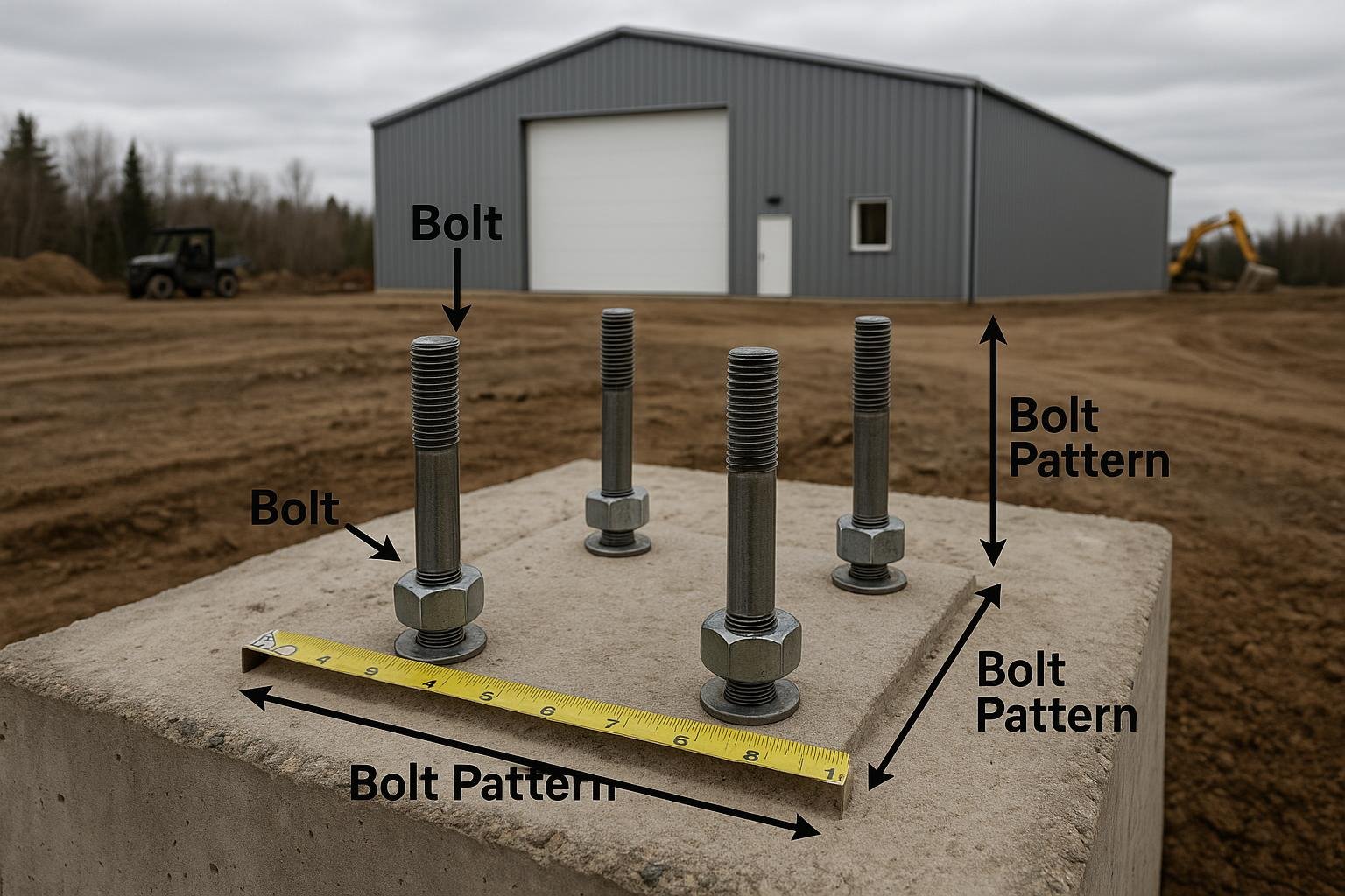 Steel building anchor bolt pattern in concrete footing for Ontario project
