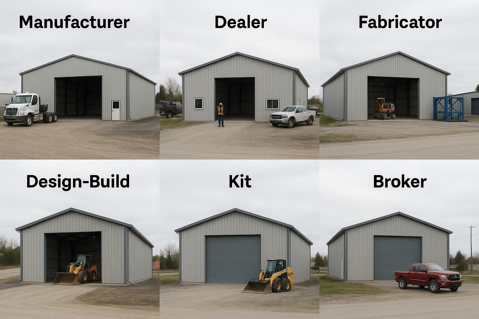 Diagram comparing six types of steel building suppliers in Canada