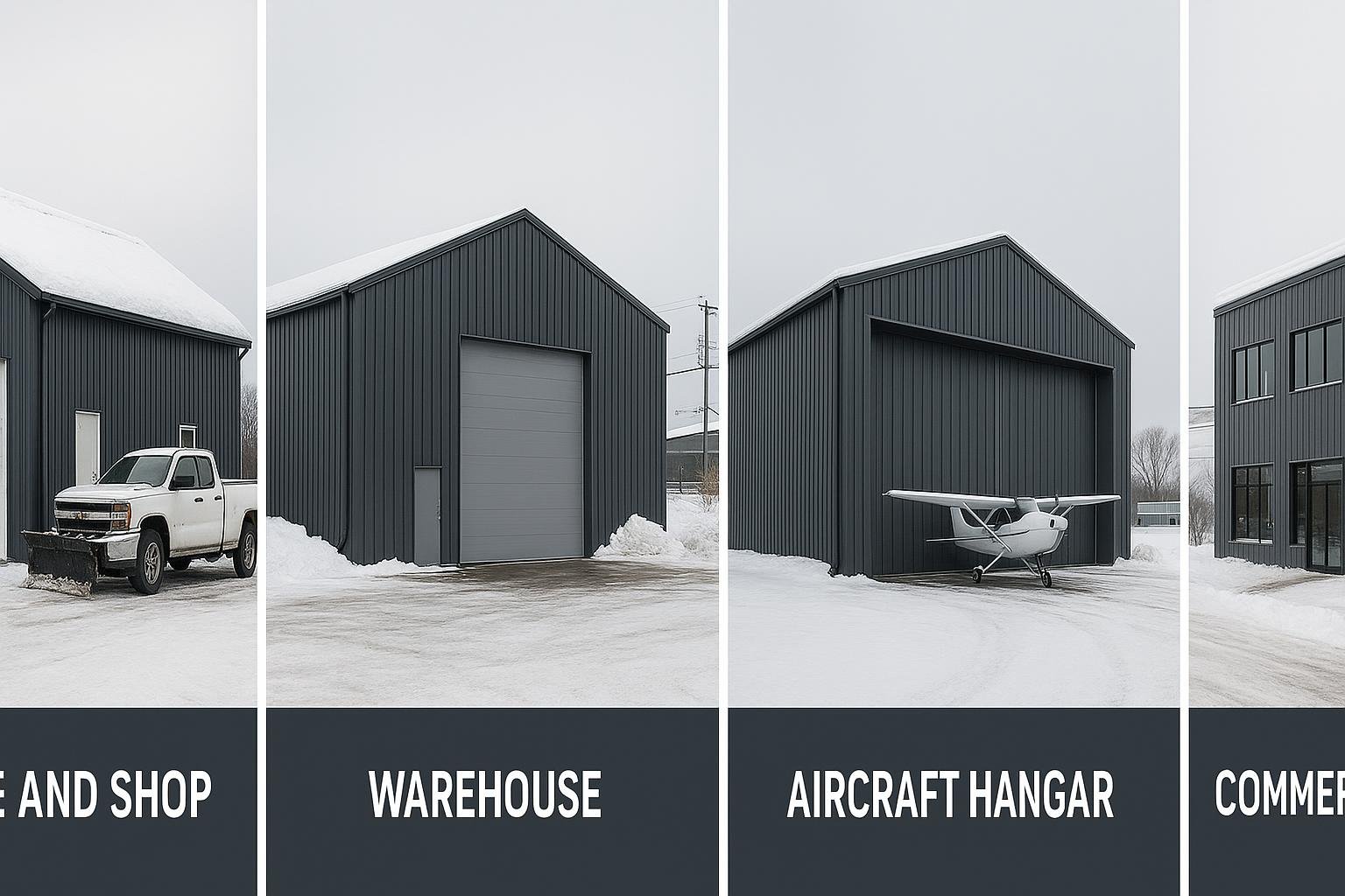 Five steel building types for Quebec City projects shown side by side