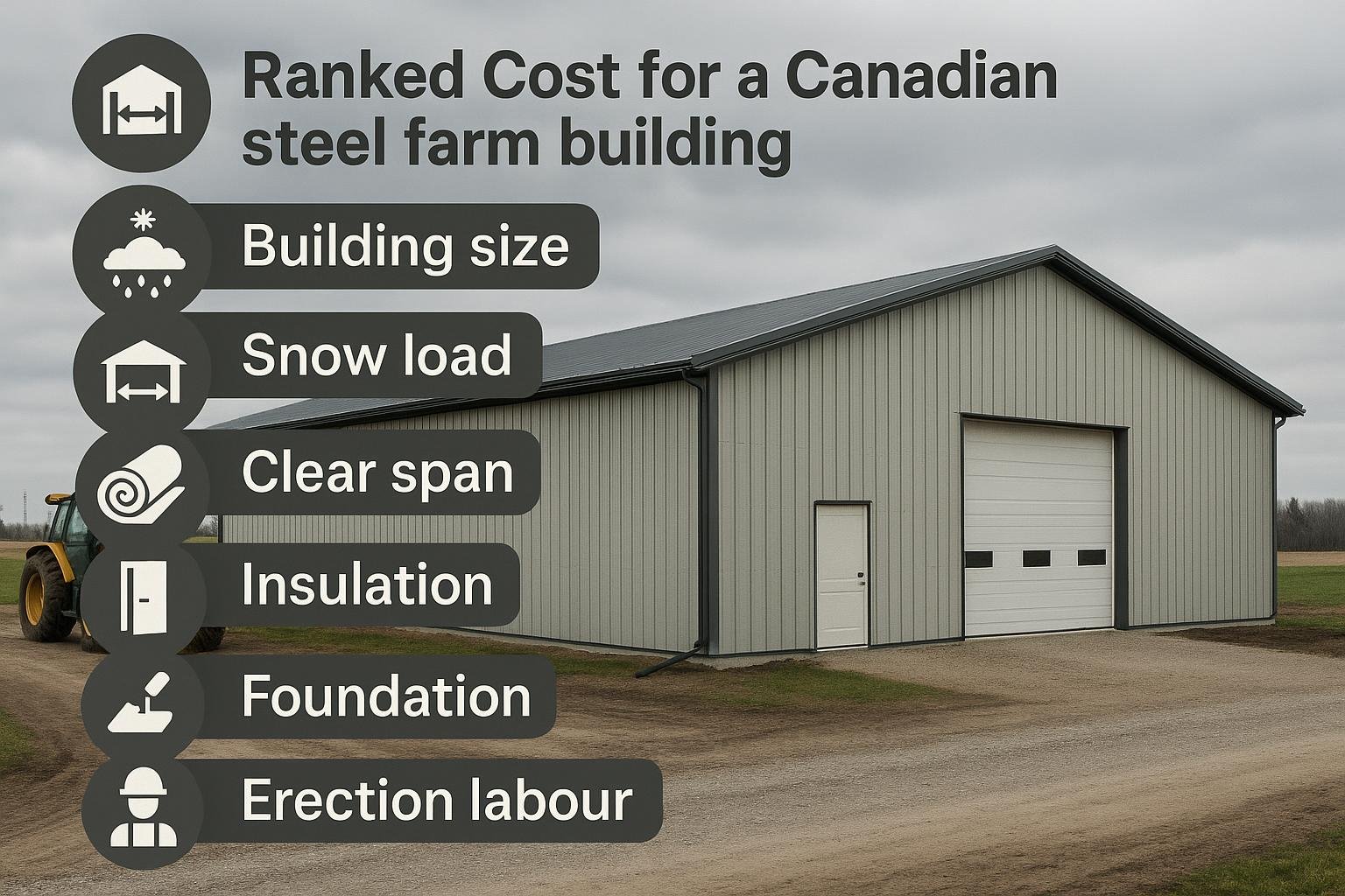 Ranked cost drivers for a steel farm building project in Canada