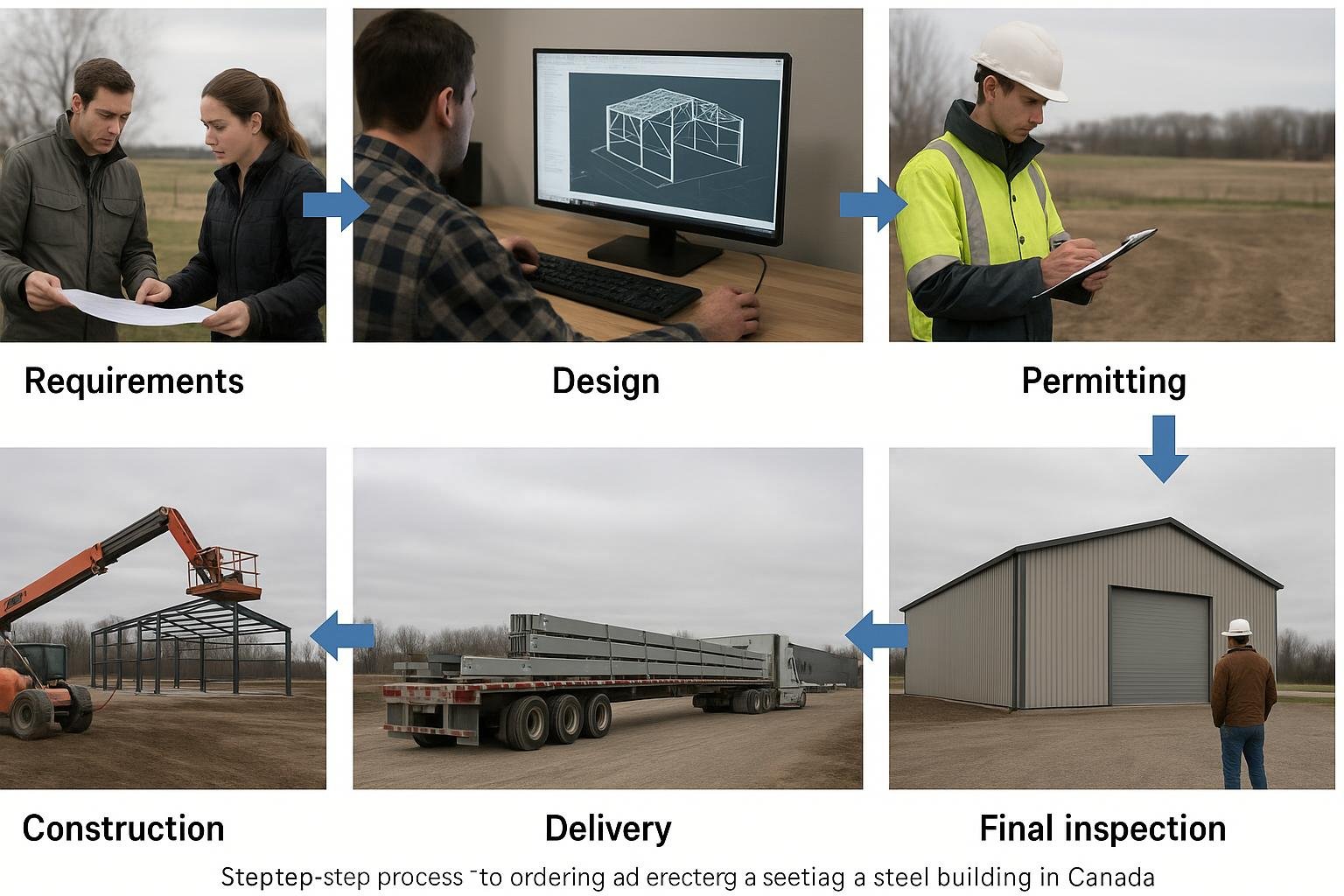 Seven-step process for ordering and erecting a Canadian steel farm building