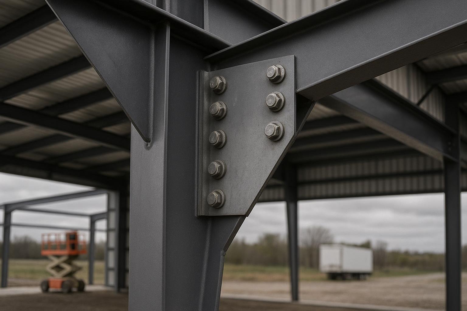 Bolted knee connection between steel column and rafter on a rigid frame